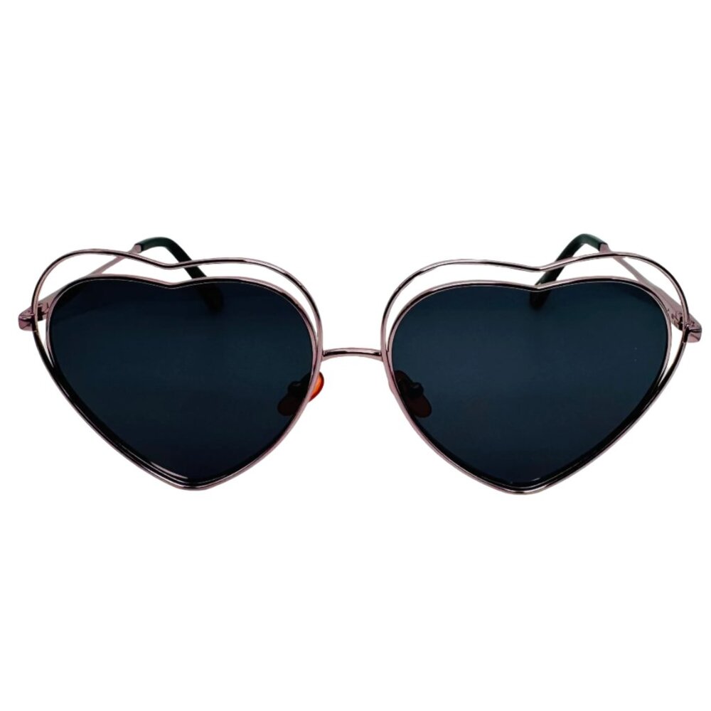 6062BP: Pink Frame/Black Lens Heart Sunglasses with Unique Double Frame